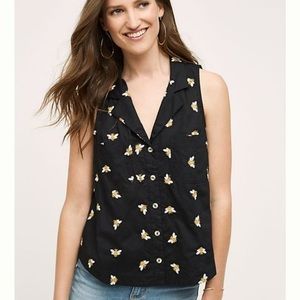 Anthropologie Embroidered Bee Collared Tank Top🐝